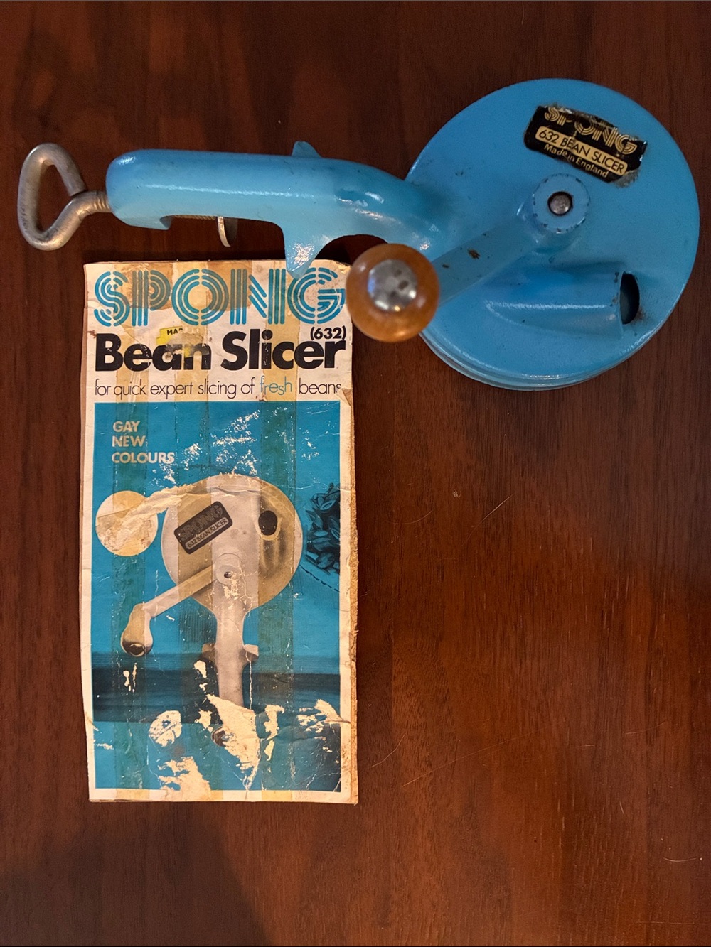 Vintage Cast Iron Spong's Green Bean Slicer No632 with original Paper Work BLUE
